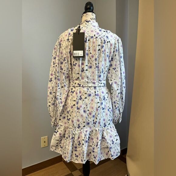 The Kooples Floral Mini Silke Blend Dress in White/Purple Peony NWT Size 3= US 8 - Picture 3 of 16